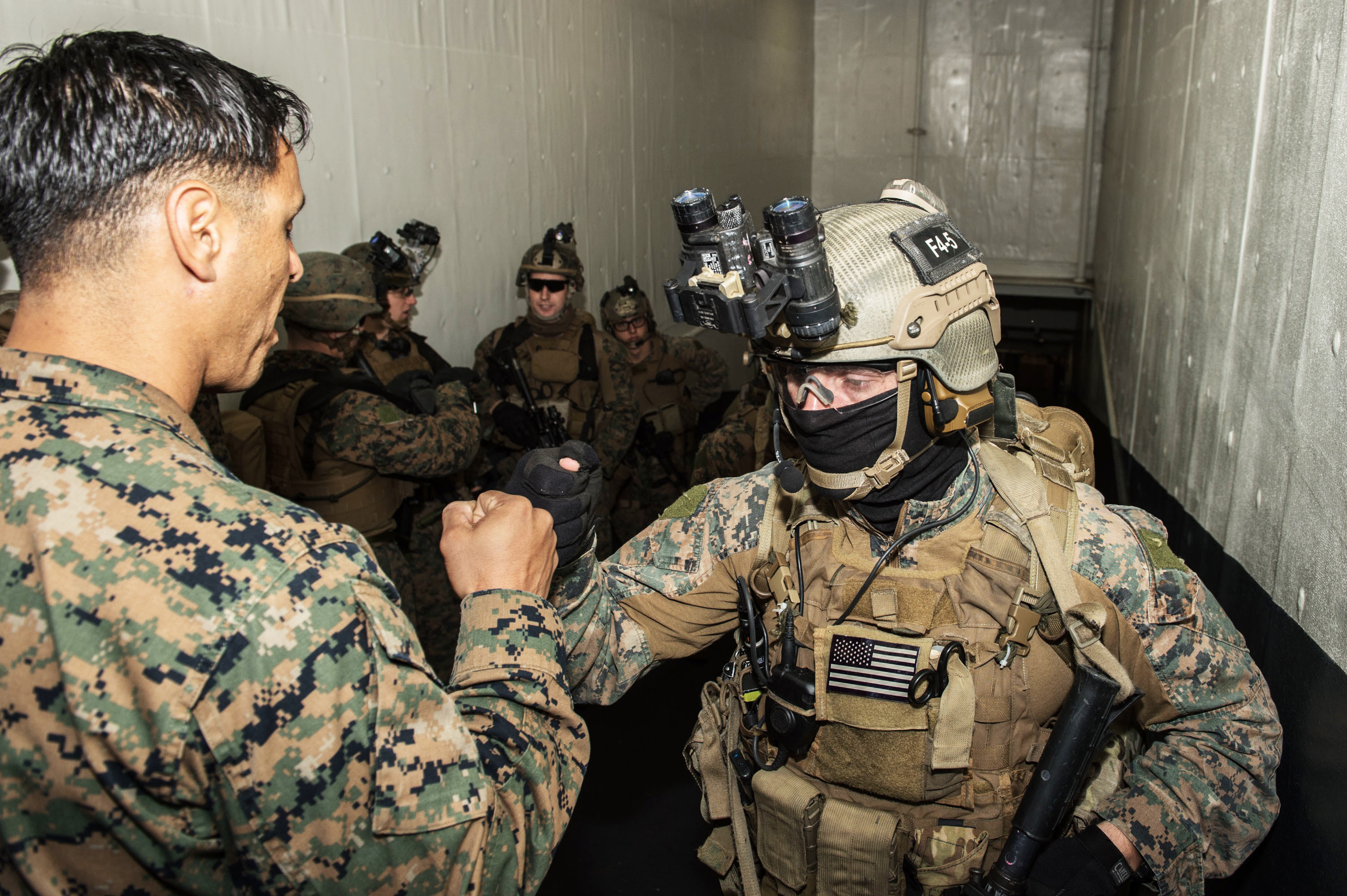 U.S. Marines prepare to disembark from the amphibious