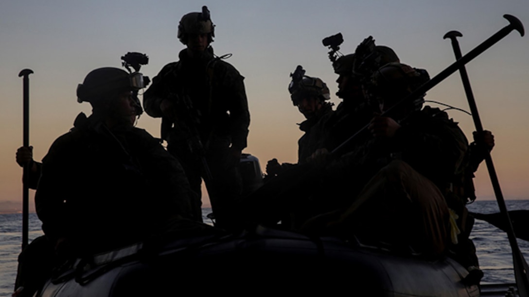 U.S. Marines with the 15th Marine Expeditionary Unit’s Maritime Raid Force prepare to disembark the USS Essex during Amphibious Squadron/Marine Expeditionary Unit Integration Training off the coast of San Diego March 4, 2015. These Marines are practicing a variety of full-mission profiles so they are well-prepared for anything that comes up during their deployment.