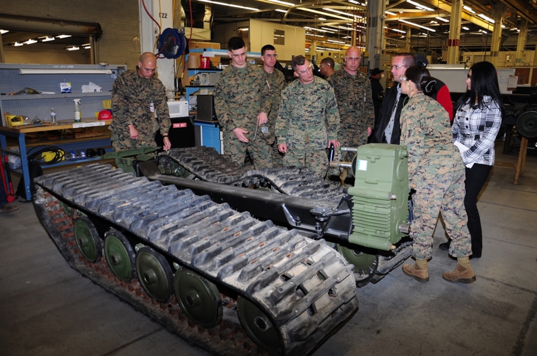 Hagglunds BV206 all-terrain tracked vehicles are being overhauled at the Production Plant Barstow, Marine Depot Maintenance Command in Yermo, Calif. for the Marine Corps Mountain Warfare Training Center in Bridgeport, Calif.  Purchased as excess from the Norwegian Army, ten of these small unit support vehicles are scheduled for overhaul at the PDD.  Members of the MCMWTC and the Marine Air Ground Task Force Training Command in Twentynine Palms, Calif. were on hand Mar. 4, 2015 to inspect the first one off the line, as well as three others in various stages of overhaul.
