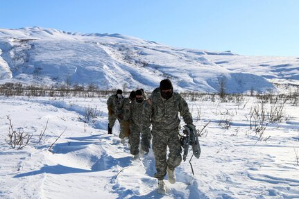 FORT WAINWRIGHT, Alaska (Mar. 12, 2015) - Gen. Vincent K. Brooks, U.S. Army Pacific commanding general, and Maj. Gen. Michael H. Shields, U.S. Army Alaska commanding general discussed about the importance of cold-regions training that is taking place during their visit to the Gulkana Glacier near Black Rapids.  