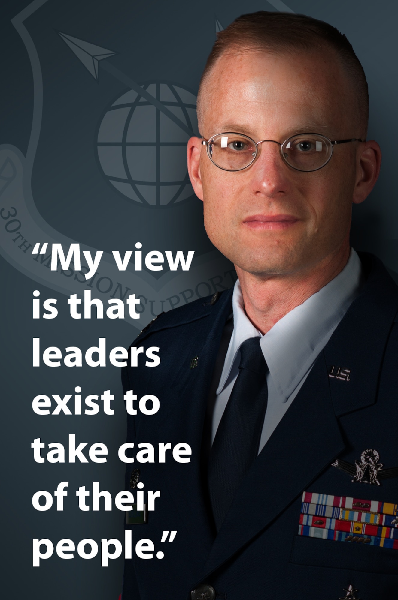 Col. Todd Schollars, 30th Mission Support Group commander, continually demonstrates his leadership qualities by engaging his Airmen where they work. Despite his positional status as a group commander, Schollars says the wellness of his subordinates has and will always be a top priority. (U.S. Air Force graphic by Jan Kays/Released)