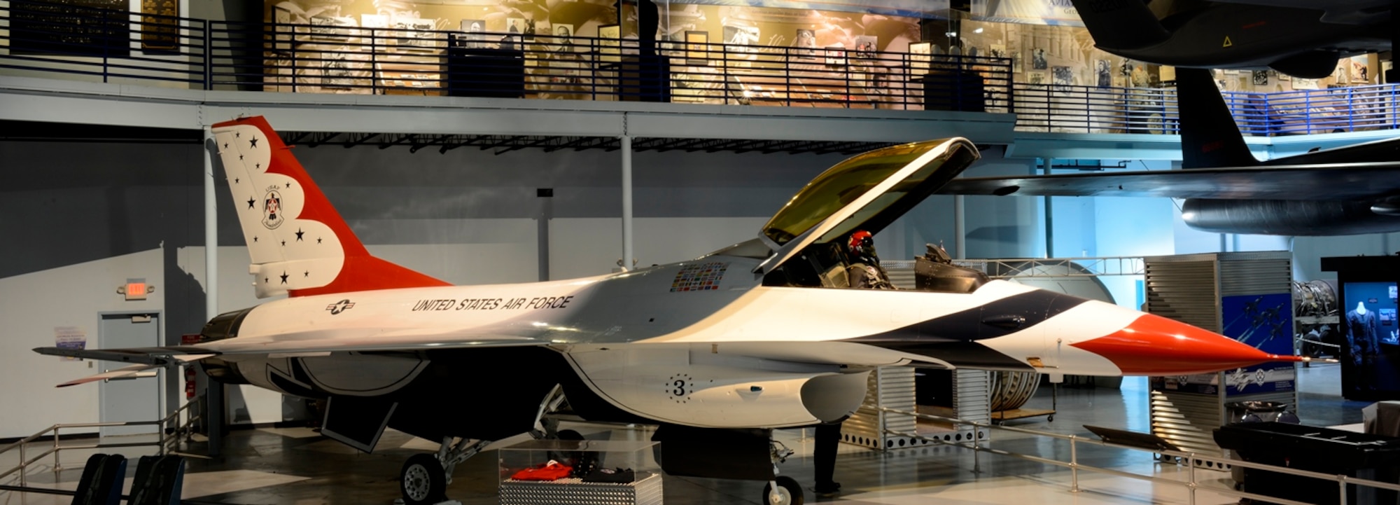 The F-16A model on display was one of the first F-16s to be received by the Thunderbirds in 1982 when they transitioned from T-38s. The Thunderbirds continued to fly this aircraft until 1992 when they converted to F-16Cs. (U.S. Air Force photo by Misuzu Allen)