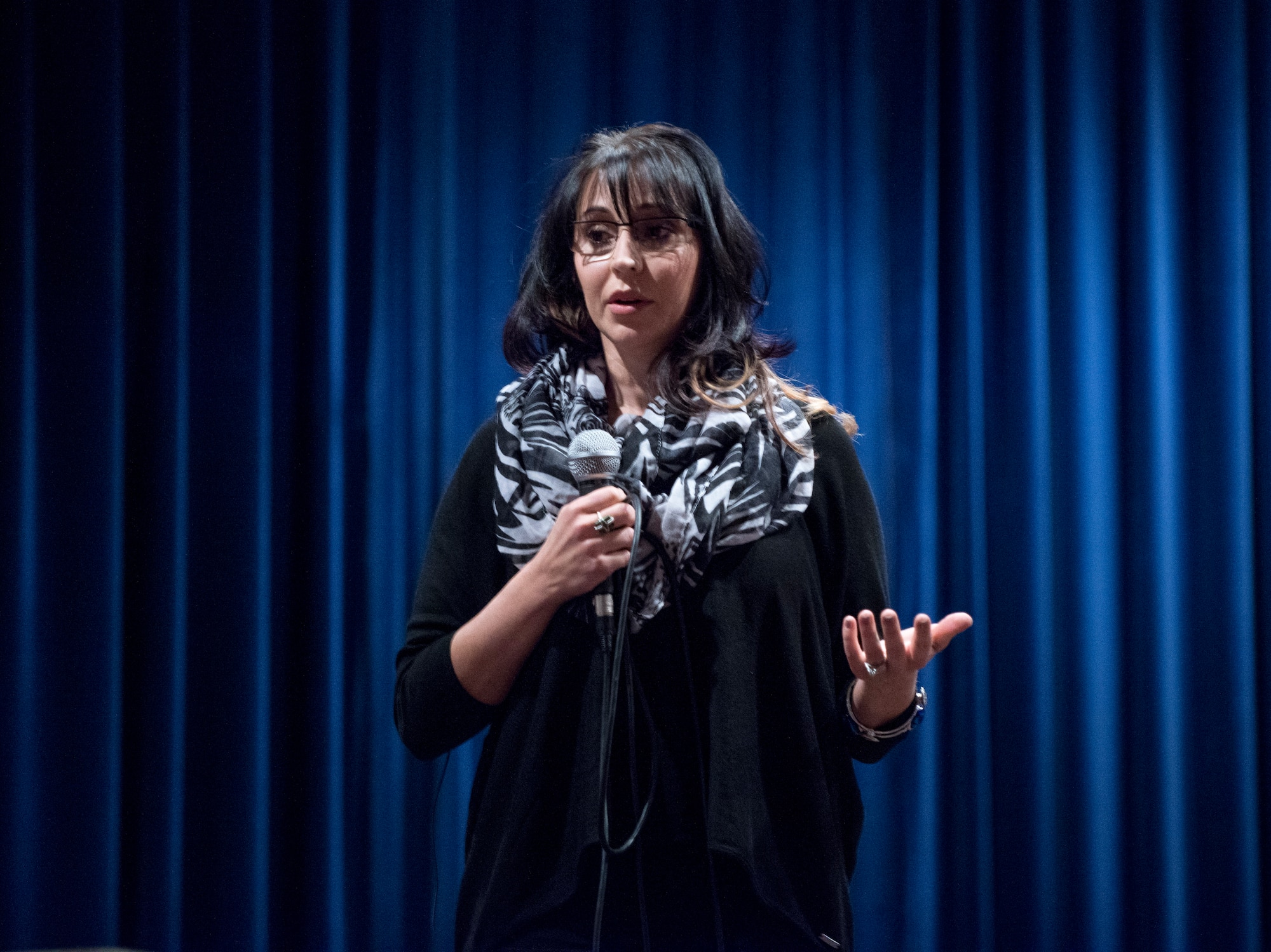 Patrisha Simpson, spouse of Chief Master Sgt. Daniel Simpson, 39th Mission Support Group superintendent, shared her story at a Woman’s History Month Storytellers event March 9, 2015, at Incirlik Air Base, Turkey. Patrisha spent 21 years in the Air Force and retired as a master sergeant. (U.S. Air Force photo by Airman Cory W. Bush/Released)