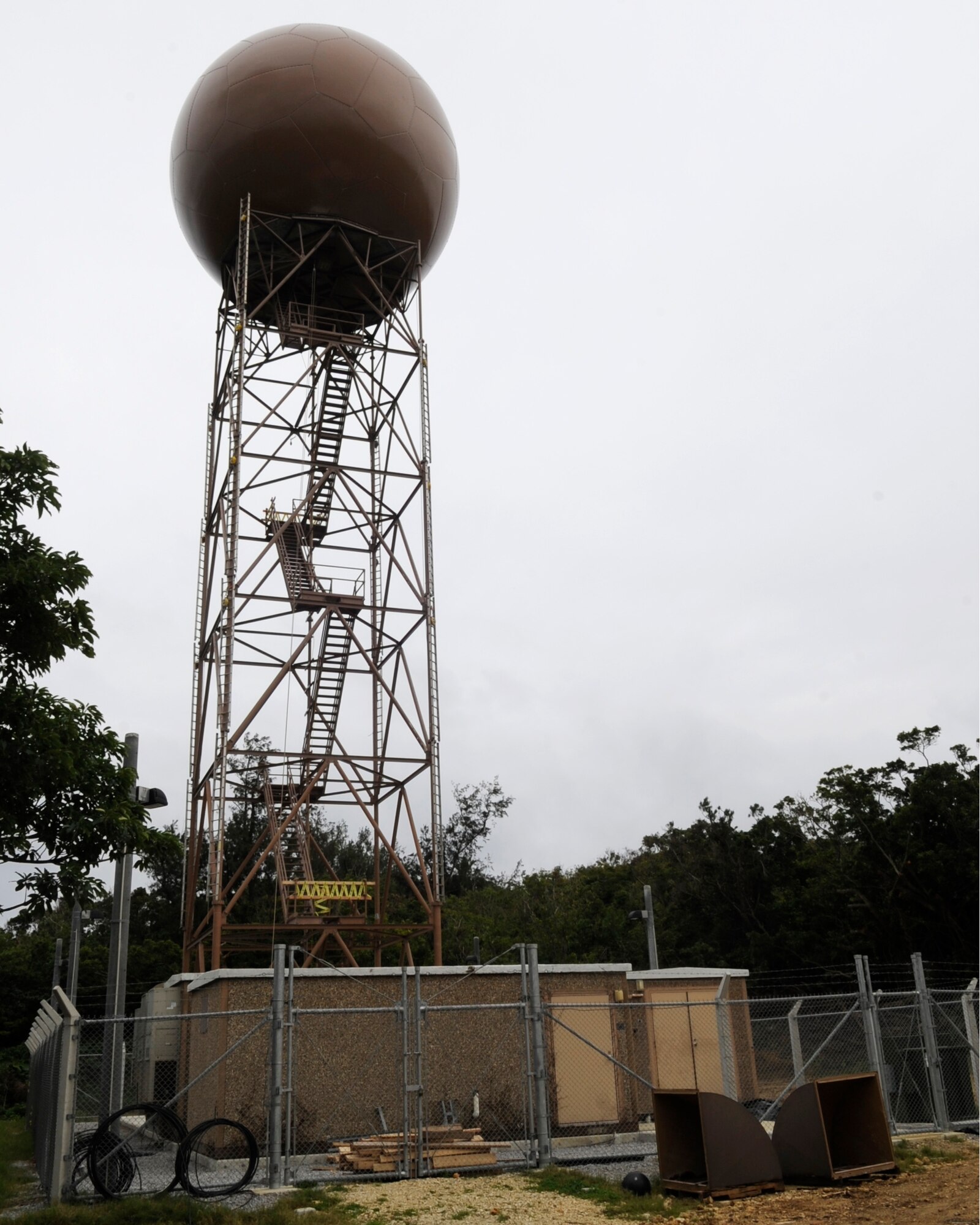 A nearly complete Next Generation Weather Radar sits at the top of an abandoned Boy Scout camp, secluded in the woods 1,200 feet away from local residents awaiting final electrical tests near White Beach, Japan, March 5, 2015. It took the coordination of many different squadrons and agencies to build the new tower from the ground up, such as the 18th Civil Engineer Squadron, the 718th Civil Engineer Squadron, the 18th Communications Squadron, the 18th Logistics Readiness Squadron, and the Radar Operations Center in Norman, Oklahoma. (U.S. Air Force photo by Staff Sgt. Marcus Morris)