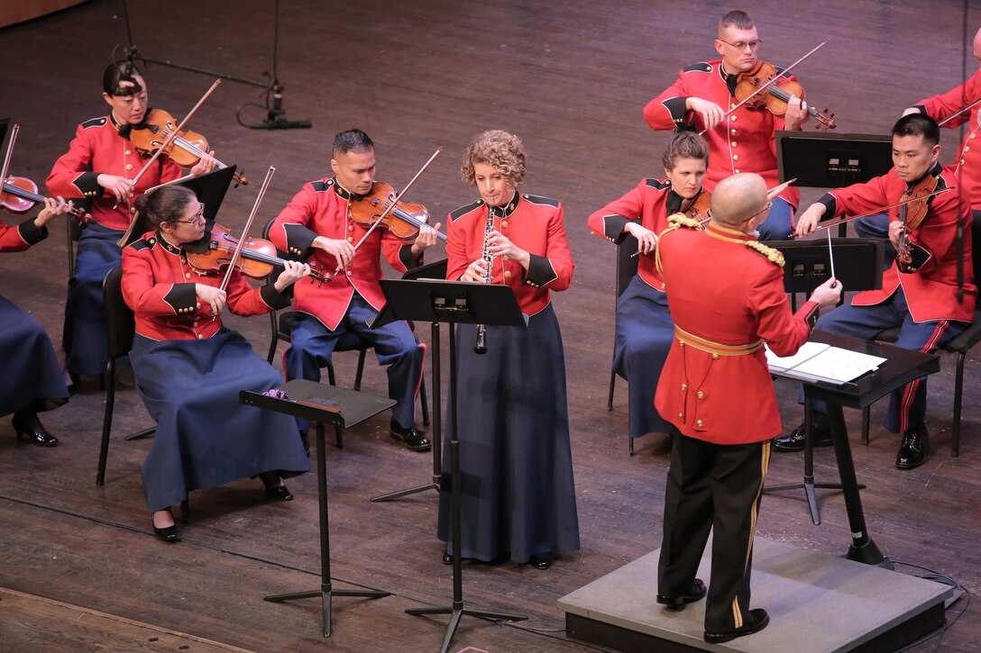 On March 15, 2015, the Marine Chamber Orchestra performed Marcello’s Concerto in C minor, Bach’s Brandenburg Concerto No. 5 in D, and Mendelssohn’s Symphony No. 3 “Scottish” at the Rachel M. Schlesinger Concert Hall and Arts Center in Alexandria, Va. (U.S. Marine Corps photo by Gunnery Sgt. Amanda Simmons/released)