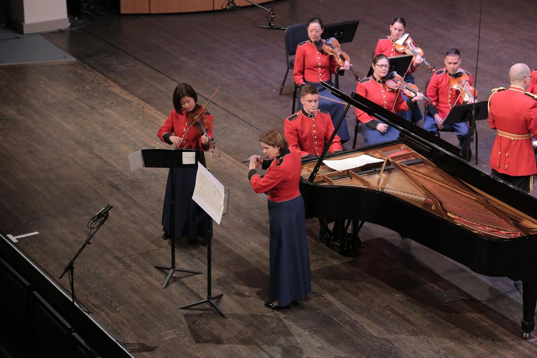 On March 15, 2015, the Marine Chamber Orchestra performed Marcello’s Concerto in C minor, Bach’s Brandenburg Concerto No. 5 in D, and Mendelssohn’s Symphony No. 3 “Scottish” at the Rachel M. Schlesinger Concert Hall and Arts Center in Alexandria, Va. (U.S. Marine Corps photo by Gunnery Sgt. Amanda Simmons/released)