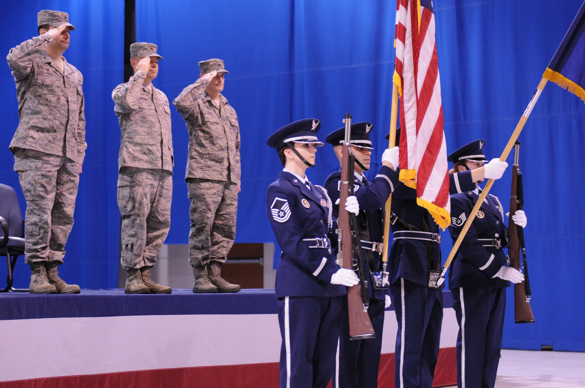 The Virginia Air National Guard's 192nd Supply Chain Management Squadron celebrated a change of command during a ceremony held Feb. 22, at Joint Base Langley-Eustis where Lt. Col. David W. Bennett assumed command of the SCMS from Maj. Mark W. Widener. (U.S. Air National Guard photo by Tech. Sgt. Meghan Skrepenski/Released)