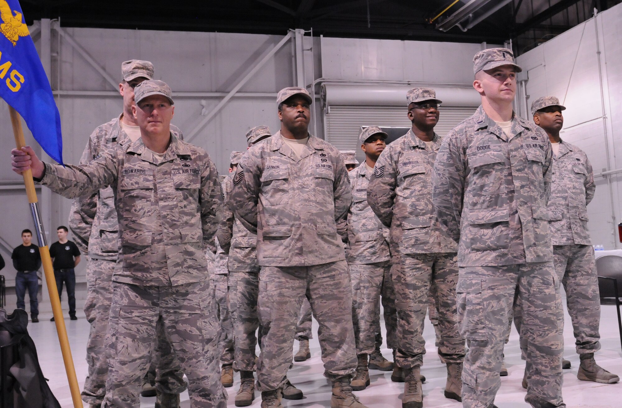 The Virginia Air National Guard's 192nd Supply Chain Management Squadron celebrated a change of command during a ceremony held Feb. 22, at Joint Base Langley-Eustis where Lt. Col. David W. Bennett assumed command of the SCMS from Maj. Mark W. Widener. (U.S. Air National Guard photo by Tech. Sgt. Meghan Skrepenski/Released)