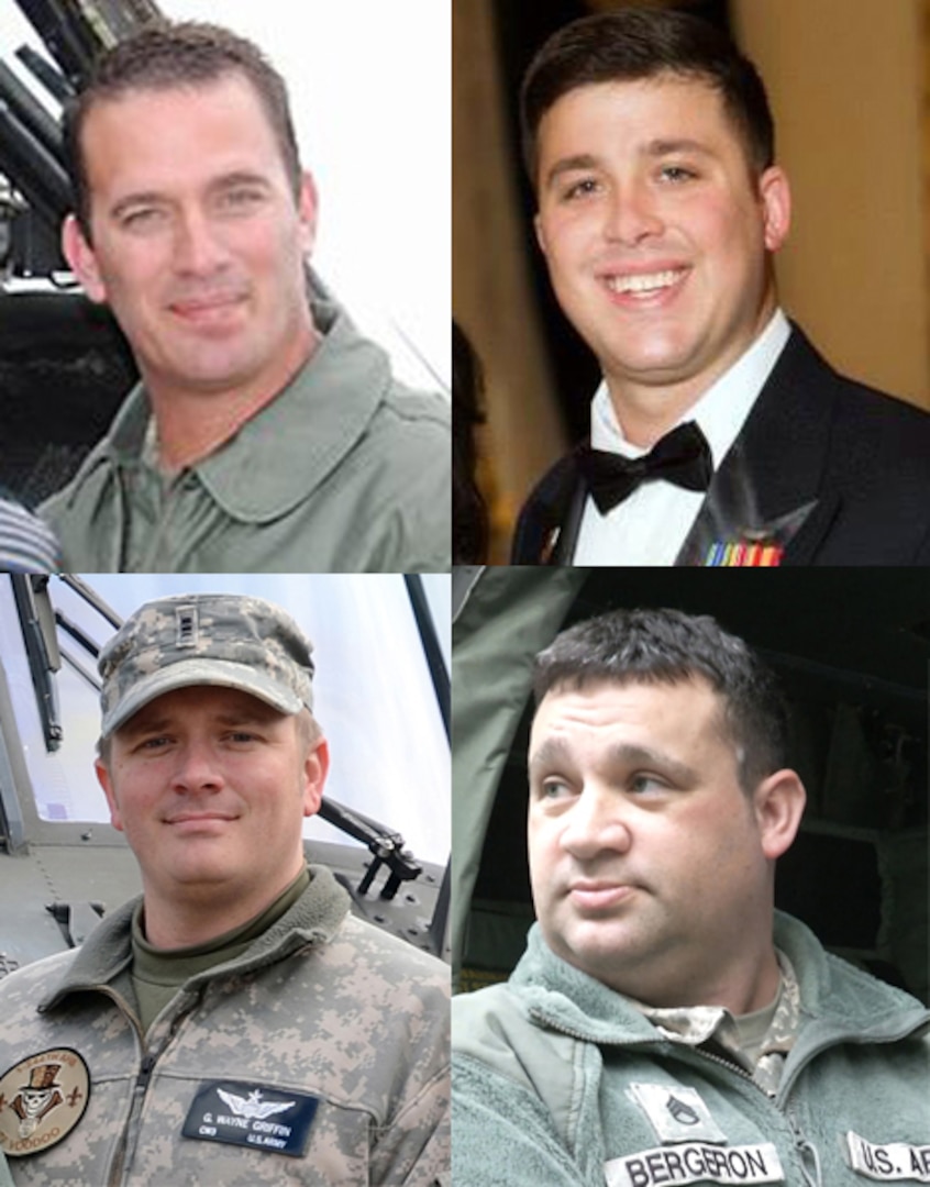 Chief Warrant Officer 4 George Wayne Griffin Jr, 37; Chief Warrant Officer 4 George David Strother, 44; Staff Sgt. Lance Bergeron, 40; and Staff Sgt. Thomas Florich, 26; died when a UH-60M Black Hawk they were riding on crashed into the Santa Rosa Sound, Florida.