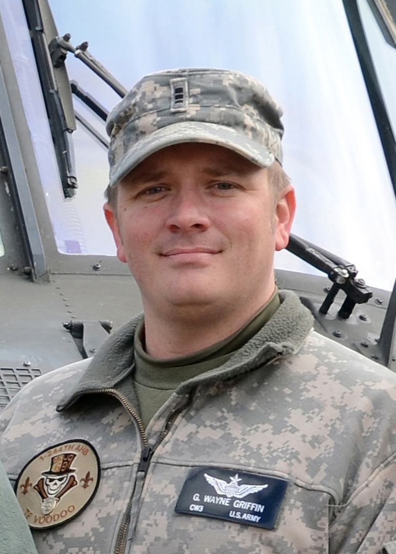 Chief Warrant Officer 4 George Wayne Griffin Jr., of Delhi, La., was one of four Louisiana Army National Guardsmen killed in a UH-60M Black Hawk helicopter crash, March 10, 2015. Griffin commissioned as a warrant officer in 1999 before eventually going on to become the battalion standardization pilot with over 6,000 flight hours, including more than 1,000 combat hours. The Soldiers were participating in a routine night-time training exercise with the Marine 2nd Special Operations Battalion when the Black Hawk crashed into the Santa Rosa Sound, east of the Navarre Bridge in Florida.