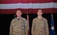 Gen. Frank Gorenc (left) and Staff Sgt. Greggory Swarz stand at attention during an Airman’s Medal presentation March 13, 2015, at Royal Air Force Lakenheath, England. Swarz was recognized for his heroic actions on Jan. 26, 2015, when he saved the lives of three French airmen after a Hellenic air force F-16 Fighting Falcon crashed into the parking ramp at Los Llanos Air Base, Spain, during Tactical Leadership Program 15-1. Gorenc is the U.S. Air Forces in Europe and Air Forces Africa commander and Swarz is a 492nd Aircraft Maintenance Unit electrical environmental systems specialist. (U.S. Air Force photo/Airman 1st Class Dawn Weber) 