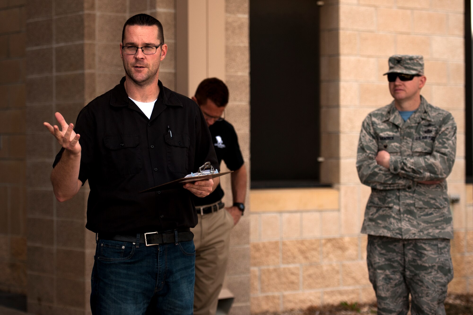GOODFELLOW AIR FORCE BASE, Texas – Neil R. Townley, 17th Training Wing Safety Office, talks to motorcycle safety representatives at the Norma Brown building March 13. Townley talked about the importance of having motorcycle riders registered within their units. (U.S. Air Force photo/ Senior Airman Scott Jackson)