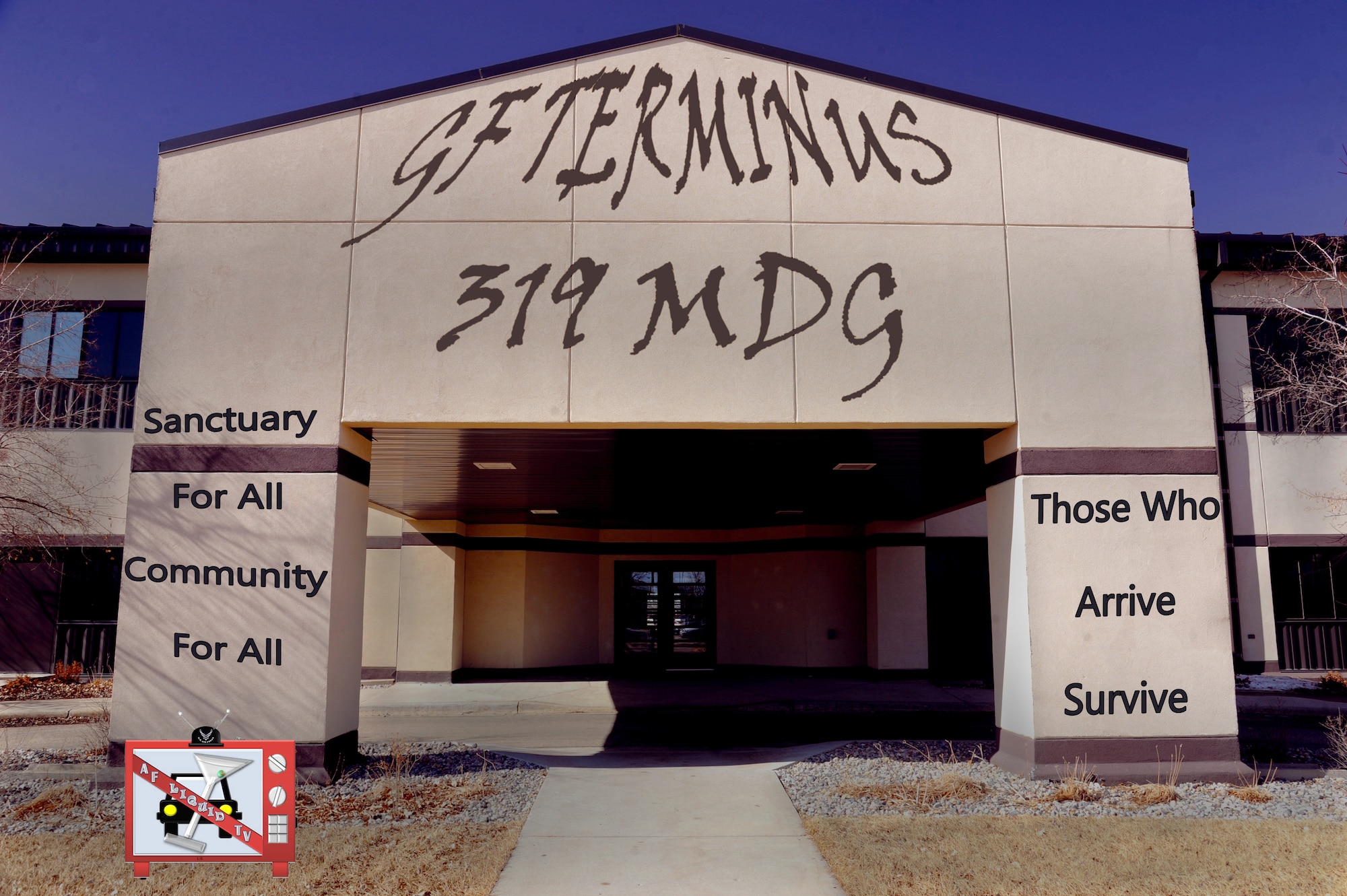 Based in The Walking Dead TV series; Terminus, prior to certain events, is a symbol of hope for survivors and as such can be a place of learning and aid for any Airmen who may be struggling with alcohol abuse or just want to learn more about what alcohol is doing to their bodies. A section of the 319th Medical Group is located at building 631 March 12, 2015, on Grand Forks Air Force Base, N.D., as the 319th MDG is going through remodeling and has temporarily re-located certain sections for better safety and accessibility. (Air Force photo illustration/Senior Airman Zachiah Roberson)