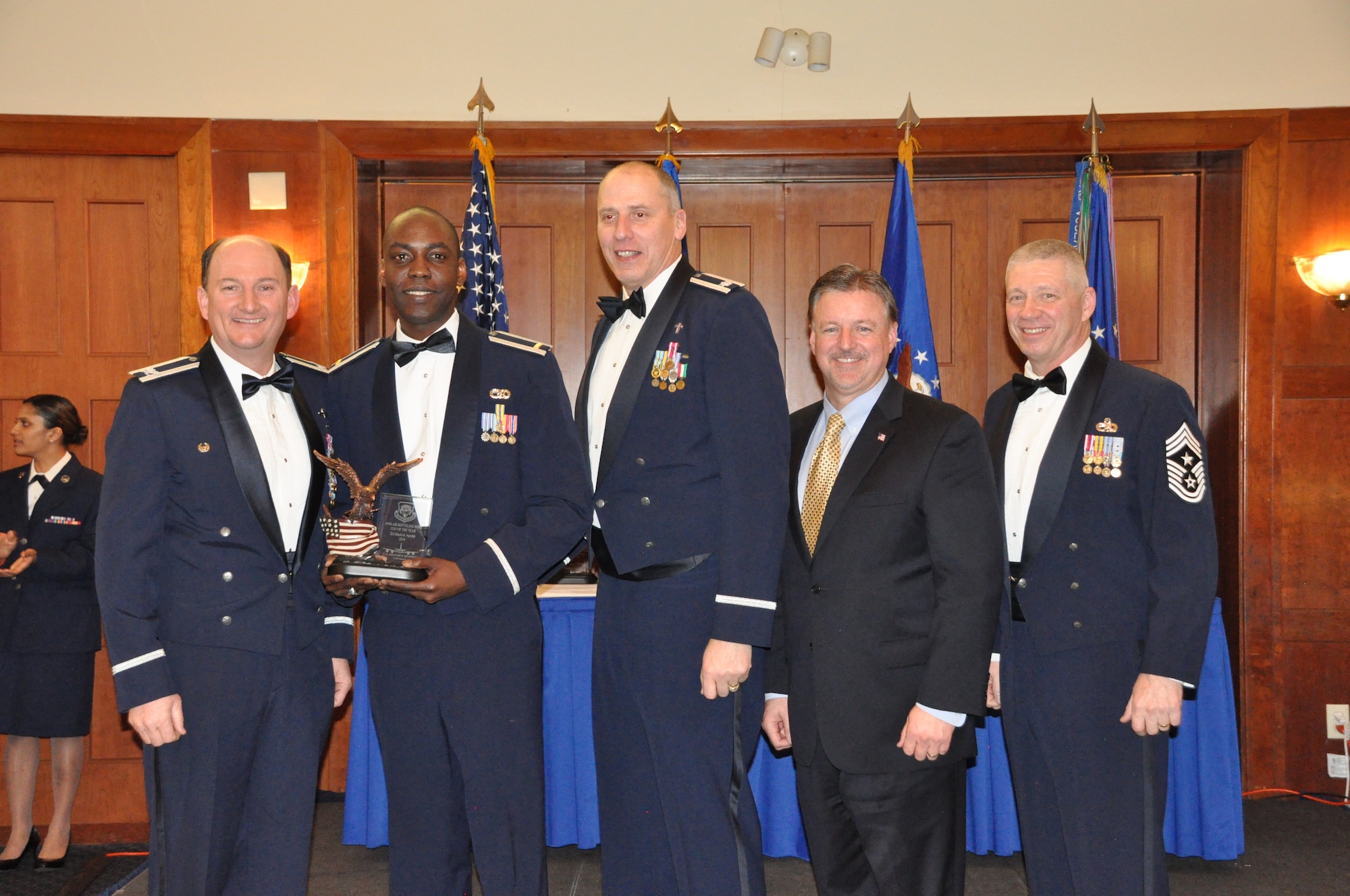 Second Lieutenant Olaolu Ayodeji, 69th Aerial Port Squadron, wins the Company Grade Officer of the Year award at the 459 ARW Annual Awards Banquet on Saturday, March 7, 2015. (Air Force Photo / SrA Kristin Kurtz)
