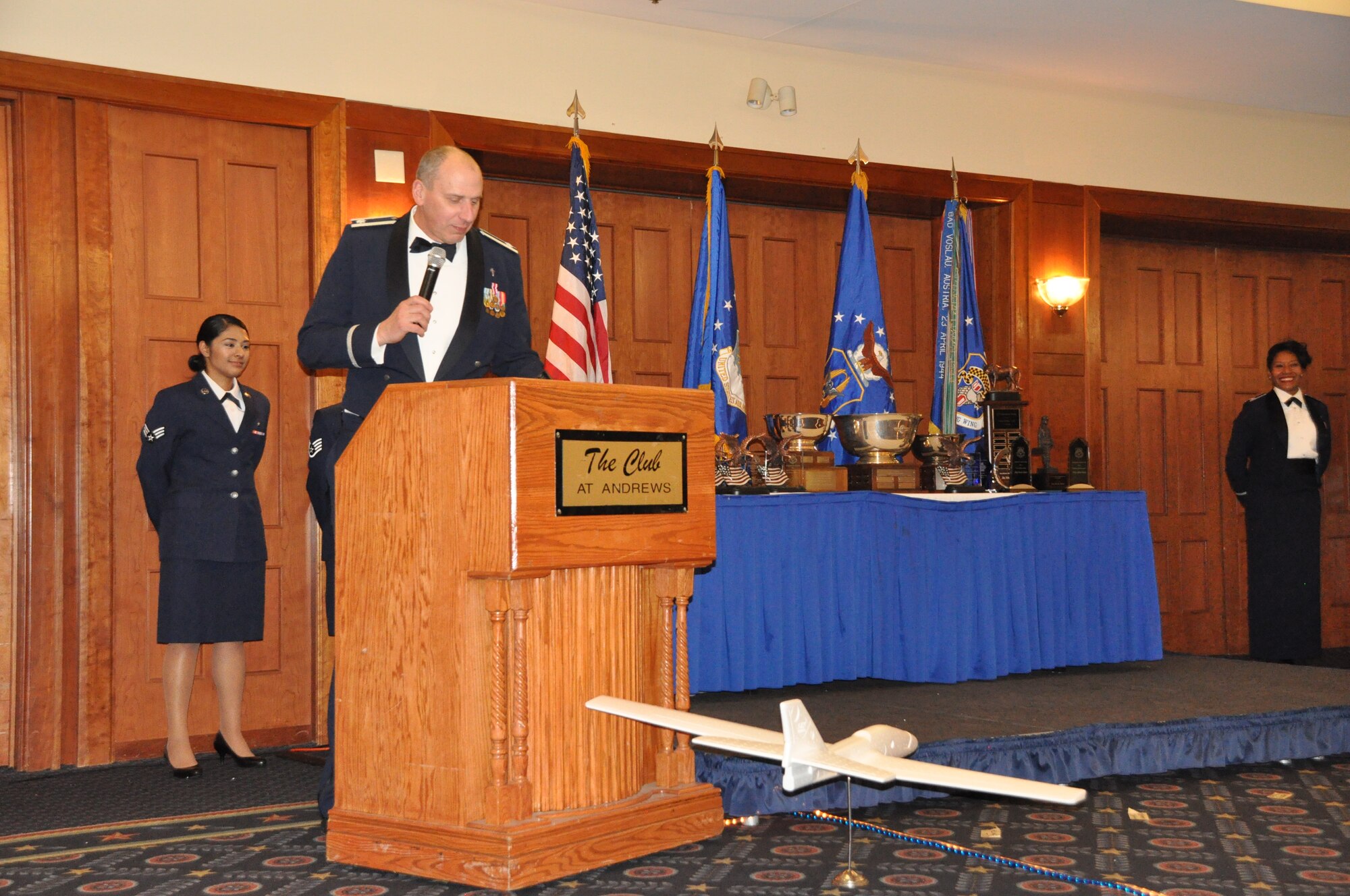 Retired chaplain, Col. John Groth, was the featured speaker at the 459 ARW Annual Awards Banquet on Saturday, March 7, 2015. (Air Force Photo / SrA Kristin Kurtz)