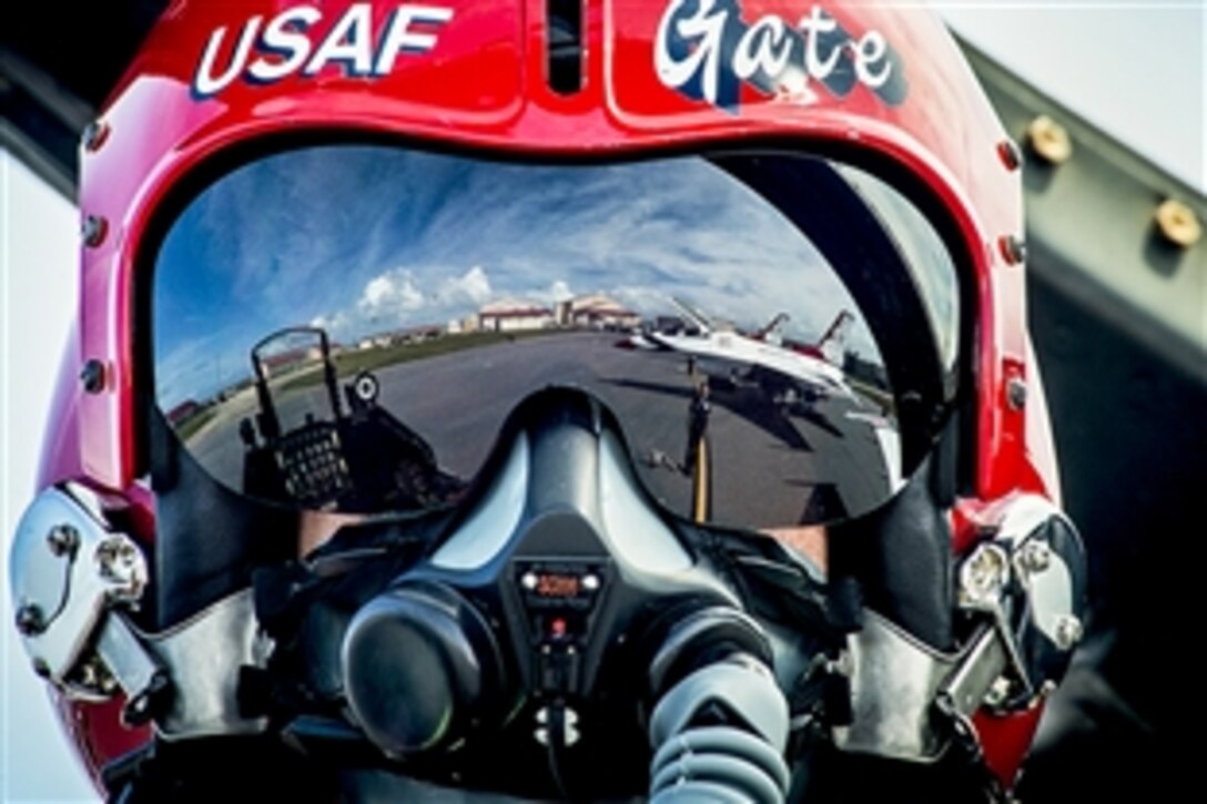Air Force Capt. Alexander Goldfein prepares to close his canopy before takeoff for a practice air show on Patrick Air Force Base, Fla., March 13, 2015. Goldfein is a pilot assigned to the U.S. Air Force Thunderbirds air demonstration team.