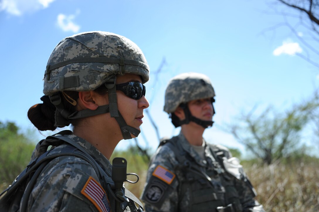 First Lt. Ayesha Jimenez (left) and 1st Sgt. Virgen Rodriguez (right), both from the 271st Human Resources Company, U.S. Army Reserve-Puerto Rico, reflected about the role of female Soldiers in today’s Army during a short interview at the Camp Santiago Joint Maneuver Training Site, March 5.