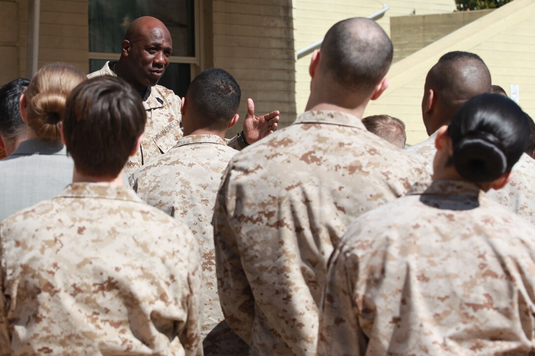Sgt. Maj. Ronald L. Green, the 18th Sergeant Major of the Marine Corps, addresses Marines assigned to the Pentagon in Washington, D.C., March 12, 2015. (U.S. Marine Corps photo by Sgt. Marionne T. Mangrum)