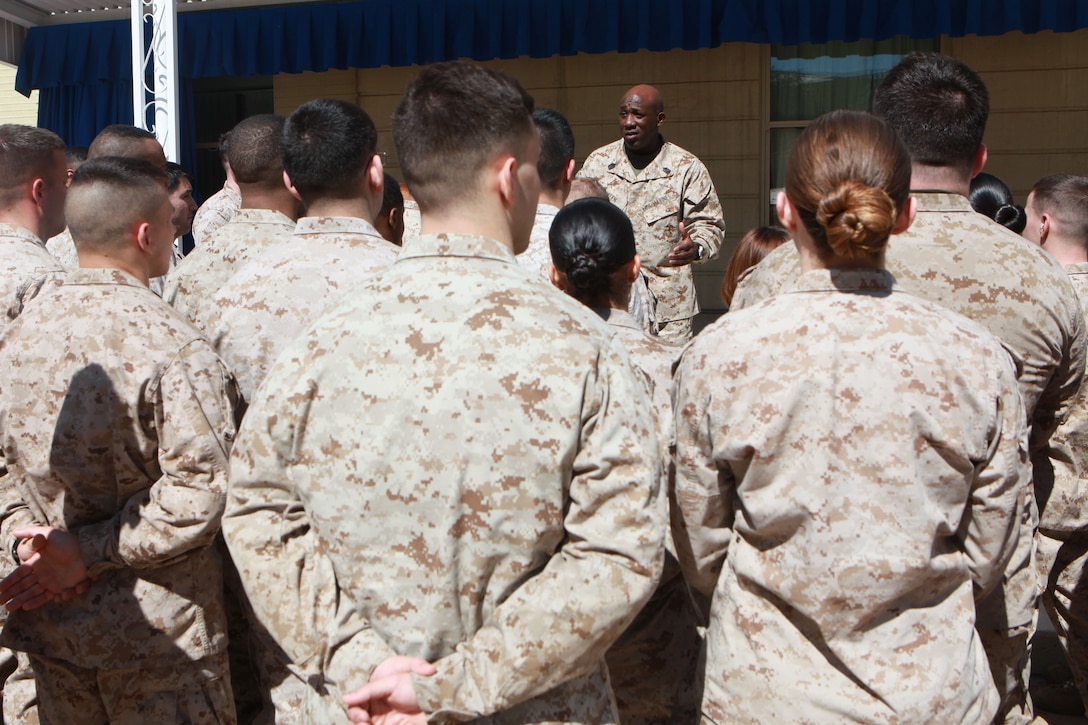 Sgt. Maj. Ronald L. Green, the 18th Sergeant Major of the Marine Corps, addresses Marines assigned to the Pentagon in Washington, D.C., March 12, 2015. (U.S. Marine Corps photo by Sgt. Marionne T. Mangrum)