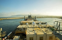 The container ship M/V Cape Ray enters the Medcenter Container Terminal in Gioia Tauro, Italy, July 1, 2014, where the crew will receive Syrian chemical materials from a Danish cargo ship. The crew aboard the Cape Ray will then neutralize the materials on board. U.S. Navy photo by Seaman Desmond Parks