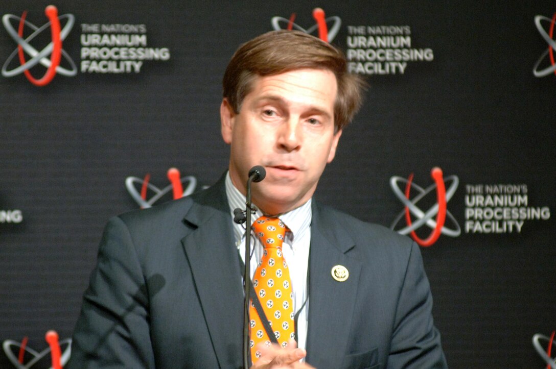 Congressman Chuck Fleischmann, representing Tennessee’s 3rd District, speaks at the Site Readiness Celebration March 13, 2015 at the New Hope Center located in the Y-12 National Security Complex in Oak Ridge, Tenn.  The U.S. Army Corps of Engineers Nashville District administrated construction of the Bear Creek Road extension, which included the construction of a new bridge and mile of roadway, and relocation of several potable water lines.