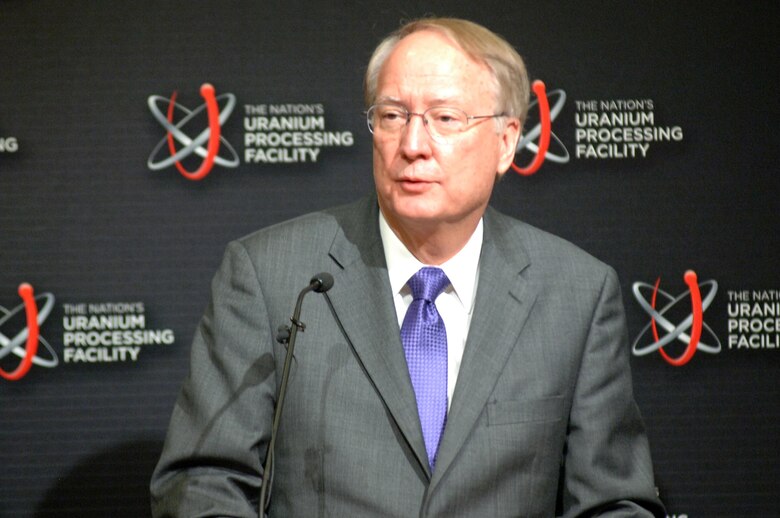 Retired Air Force Lt. Gen. Frank G. Klotz, U.S. Department of Energy undersecretary for Nuclear Security and National Nuclear Security Administration administrator, speaks at the Site Readiness Celebration March 13, 2015 at the New Hope Center located in the Y-12 National Security Complex in Oak Ridge, Tenn. The U.S. Army Corps of Engineers Nashville District administrated construction of the Bear Creek Road extension, which included the construction of a new bridge and mile of roadway, and relocation of several potable water lines.