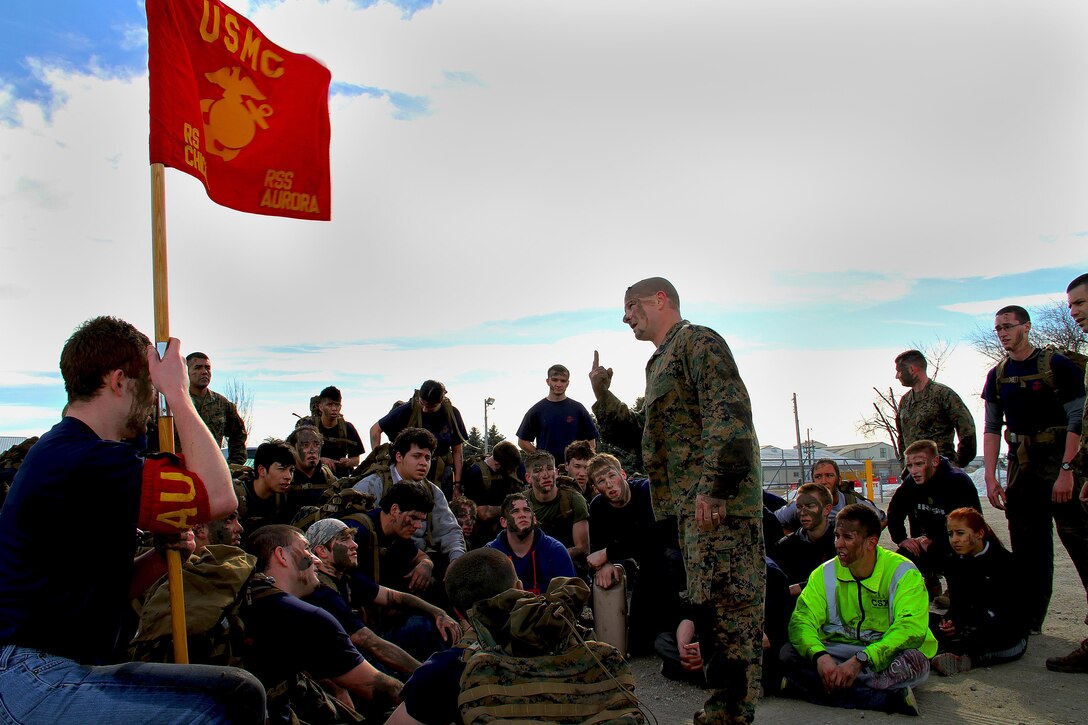 Recruiting Substation Aurora puts their Marine-applicant’s endurance to the test with a pack run through rugged terrain during an all-hands event, March 14. The applicants are a part of the Marine Corps’ Delayed Entry Program and are currently scheduled and preparing to ship to recruit training.