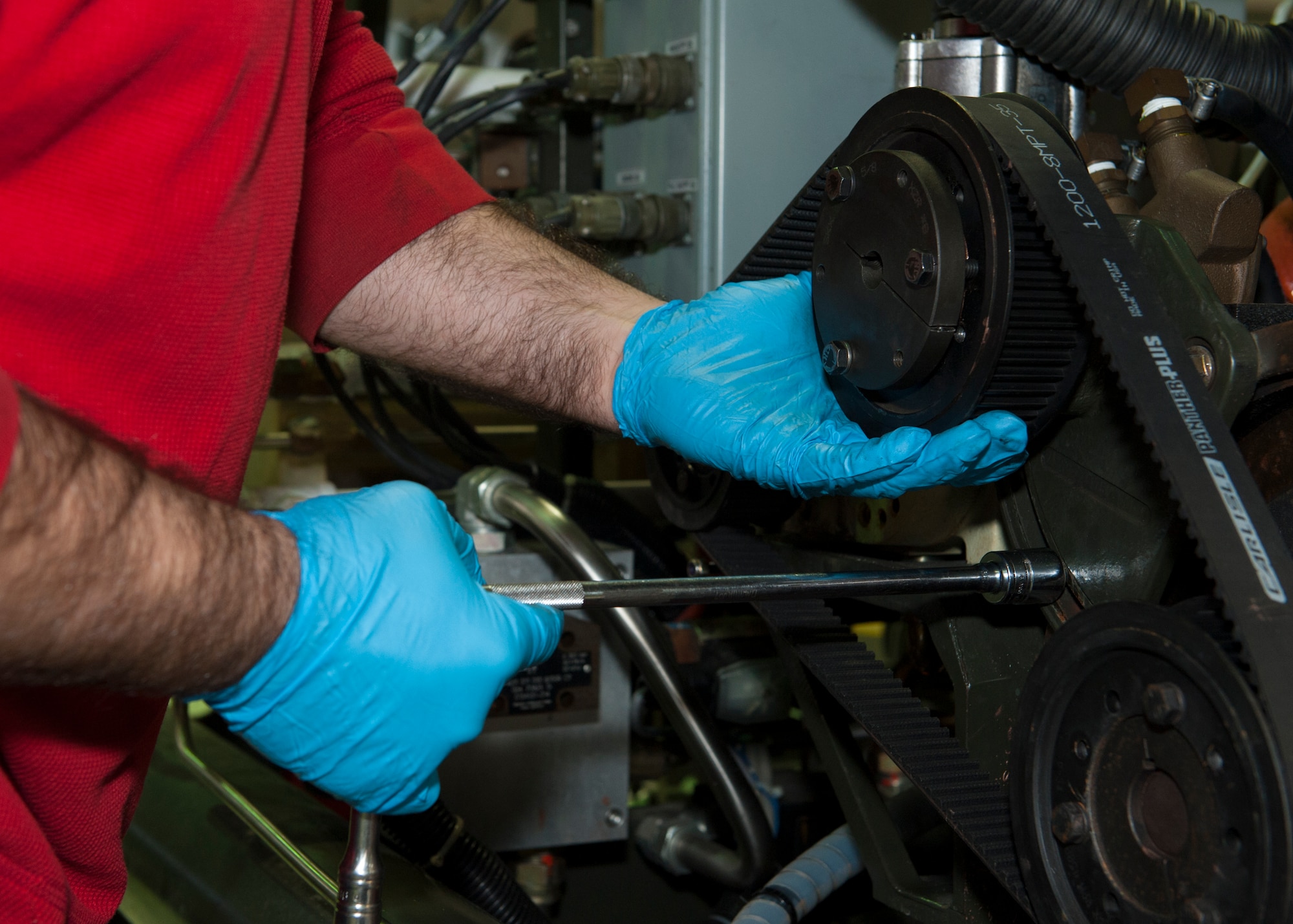 Tech. Sgt. Frank Candeloro, 512th Maintenance Squadron Aerospace Ground Equipment power support mechanic, performs maintenance on a Nitrogen Cart March 17, 2015, at Dover Air Force Base, Del. Candeloro works as an Air Reserve Technician. (U.S. Air Force photo/Airman 1st Class Zachary Cacicia)