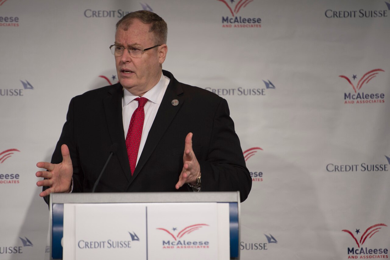 Deputy Secretary of Defense Bob Work speaks at the McAleese/Credit Suisse Defense Programs Conference held at the Newseum in Washington, March 17, 2015. Photo by Air Force Master Sgt. Adrian Cadiz
