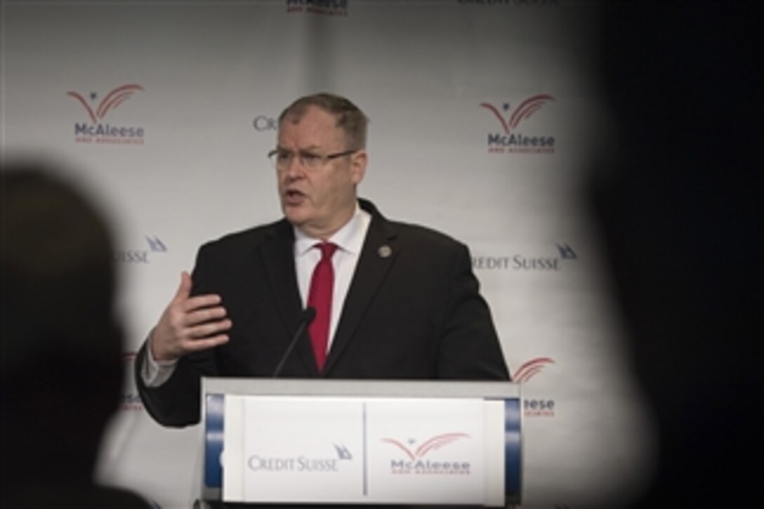 Deputy Defense Secretary Bob Work speaks at the McAleese/Credit Suisse defense programs conference at the Newseum in Washington, D.C., March 17, 2015.