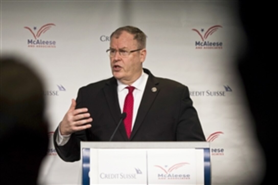 Deputy Defense Secretary Bob Work speaks at the McAleese/Credit Suisse defense programs conference at the Newseum in Washington, D.C., March 17, 2015.