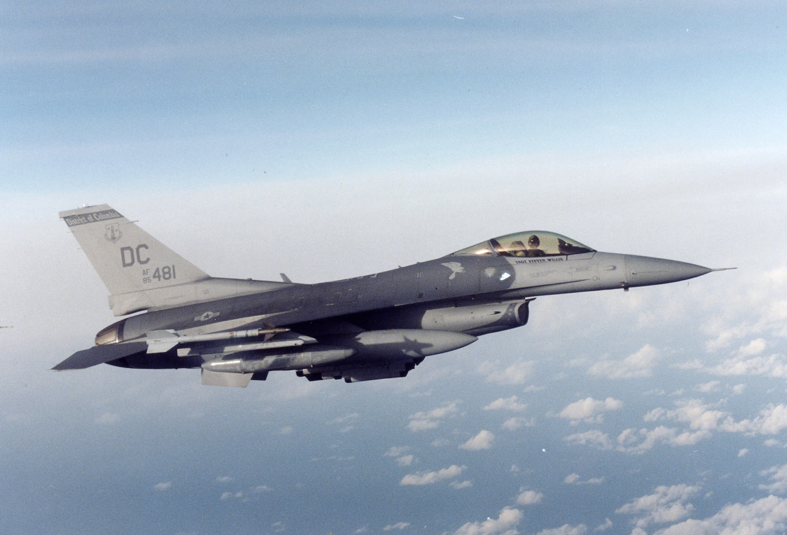 An F-16 fighter jet from the D.C. National Guard patrols the skies. Since Sept. 11, 2001, the jets have been on constant alert to intercept any aerial threats.
