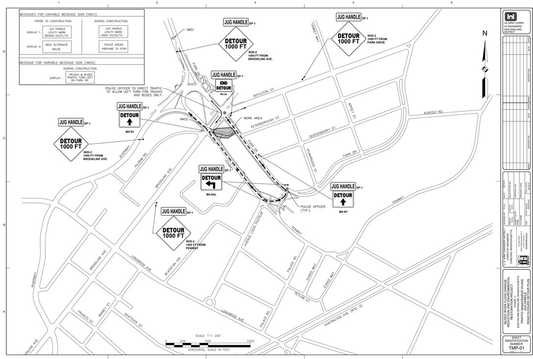 The Jug Handle roadway will be closed to vehicular and pedestrian traffic March 21-22, in order to install piping beneath the roadway as part of the Muddy River Flood Risk Management project, Boston, Massachusetts. Vehicular traffic will be detoured to Avenue Louis Pasteur for those who want to be traveling on Park Drive.