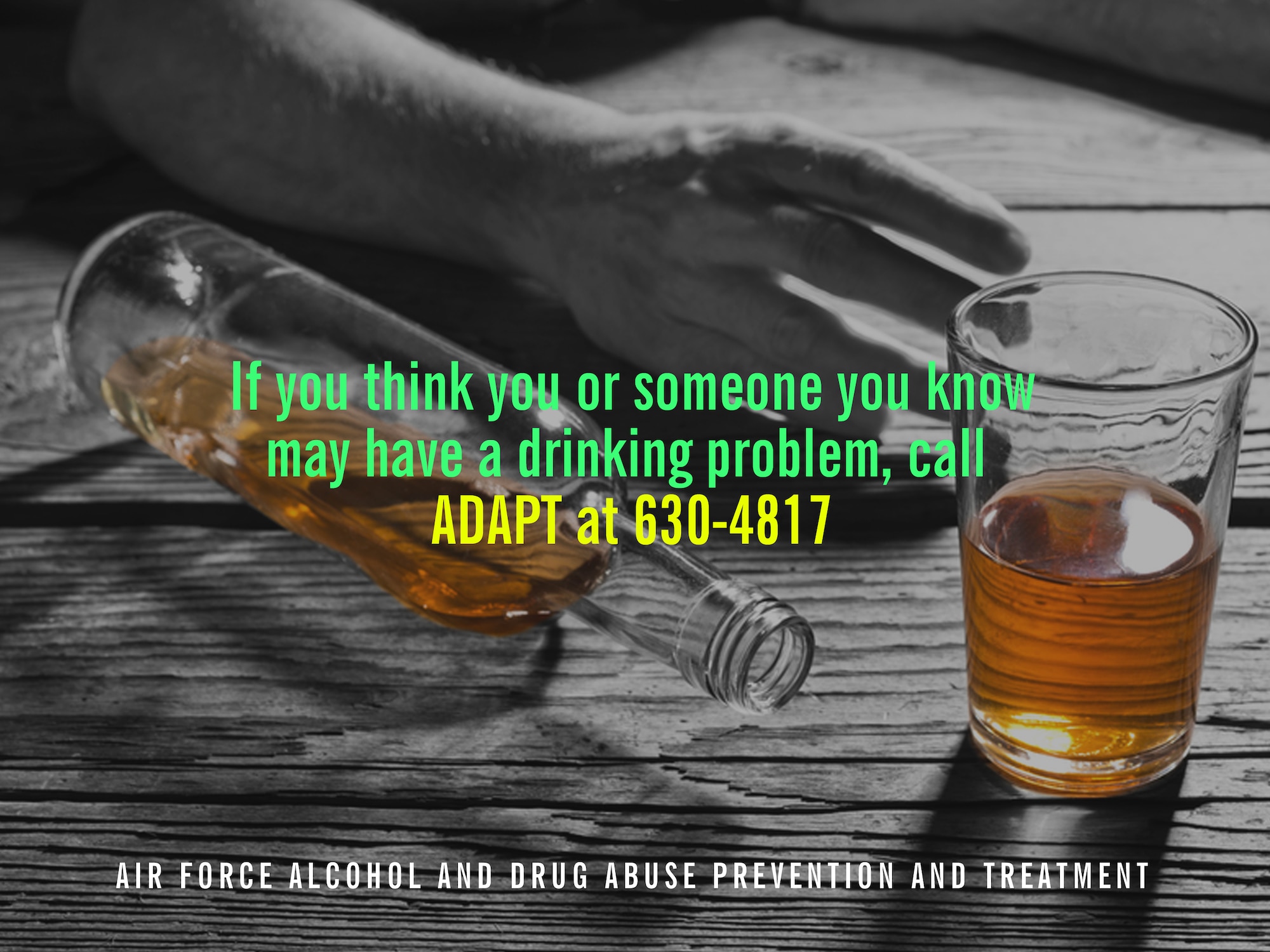 The Air Force Alcohol and Drug Abuse Prevention and Treatment program can help those who think they may have a drinking problem identify healthy and unhealthy alcohol-related behaviors. If you think you or someone you know may have a drinking problem, do not be afraid to reach out for help. (U.S. Air Force graphic by Naoko Shimoji) 