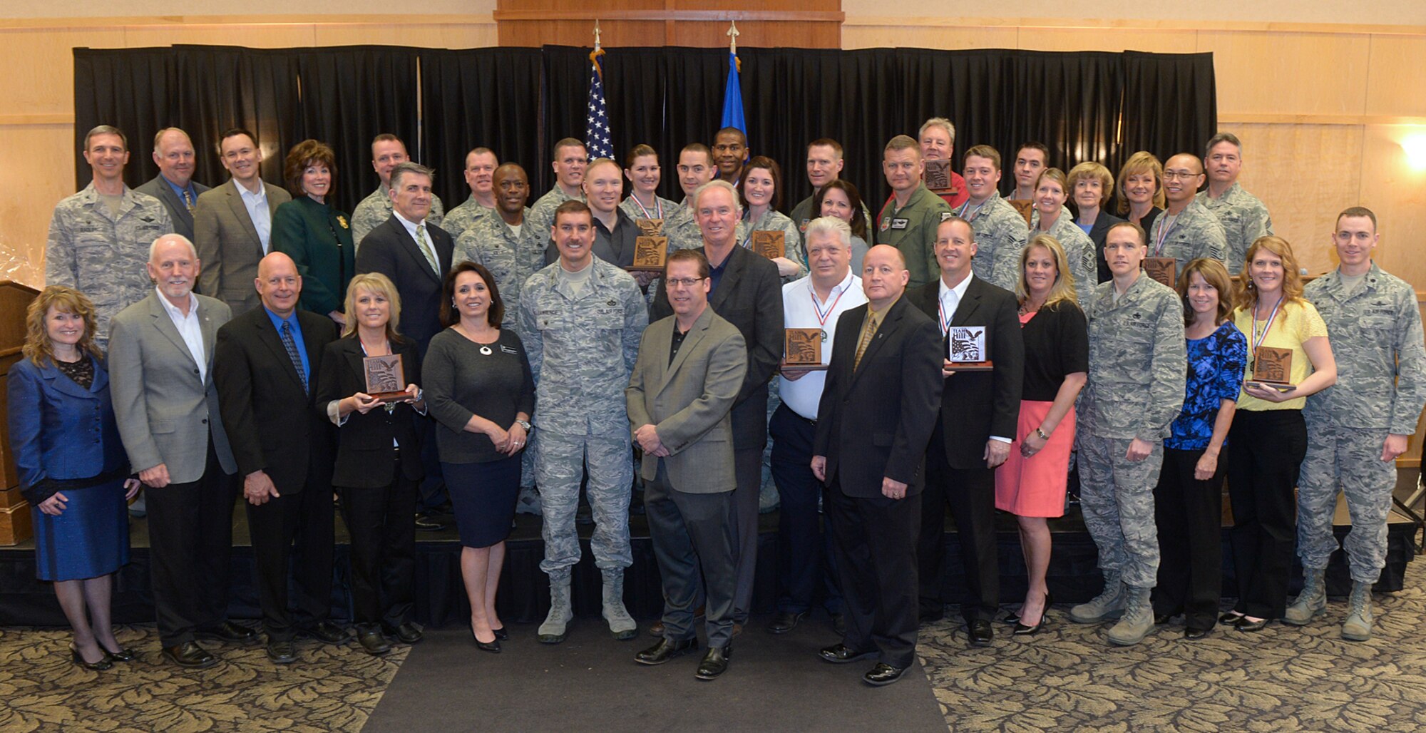 Units from across Hill Air Force Base gathered March 16 for the Team Hill annual awards ceremony. Nominees competed for honors in 14 categories. The formal recognition paid tribute to the nominees’ accomplishments and their units.(U.S. Air Force/Alex R. Lloyd)
