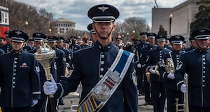 Master Sgt. Daniel Valadie, drum major, prepares to march down Constitution Ave., Washington, D.C., as part of the 44th Annual St. Patrick’s Parade, March 15, 2015. (U.S. Air Force photo/Airman 1st Class Philip Bryant)