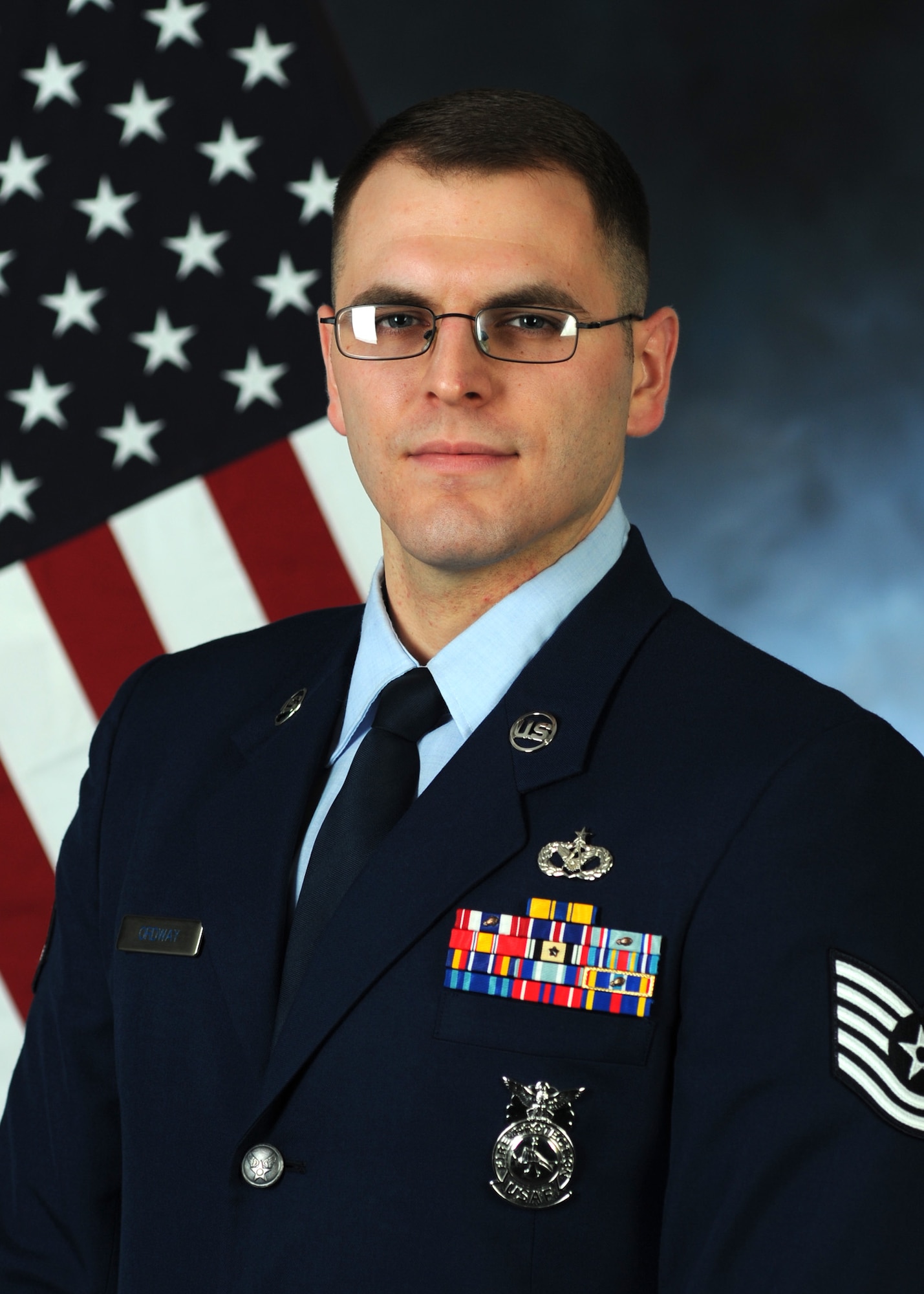 U.S. Air Force Tech. Sgt. David Ordway, 100th Civil Engineer Squadron fire protection station chief from Cabot, Ark., poses for his official photograph Jan. 27, 2015, on RAF Mildenhall, England. Ordway was recently named U.S. Air Forces in Europe and Air Forces Africa NCO of the Year. (U.S. Air Force photo by Gina Randall/Released)