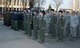 U.S. and Romanian airmen stand at attention for a flag ceremony March 16, 2015, at Campia Turzii, Romania. The Romanian air force hosted an opening ceremony to kick off exercise Dacian Warhawk. (U.S. Air Force photo/Staff Sgt. Armando A. Schwier-Morales)
