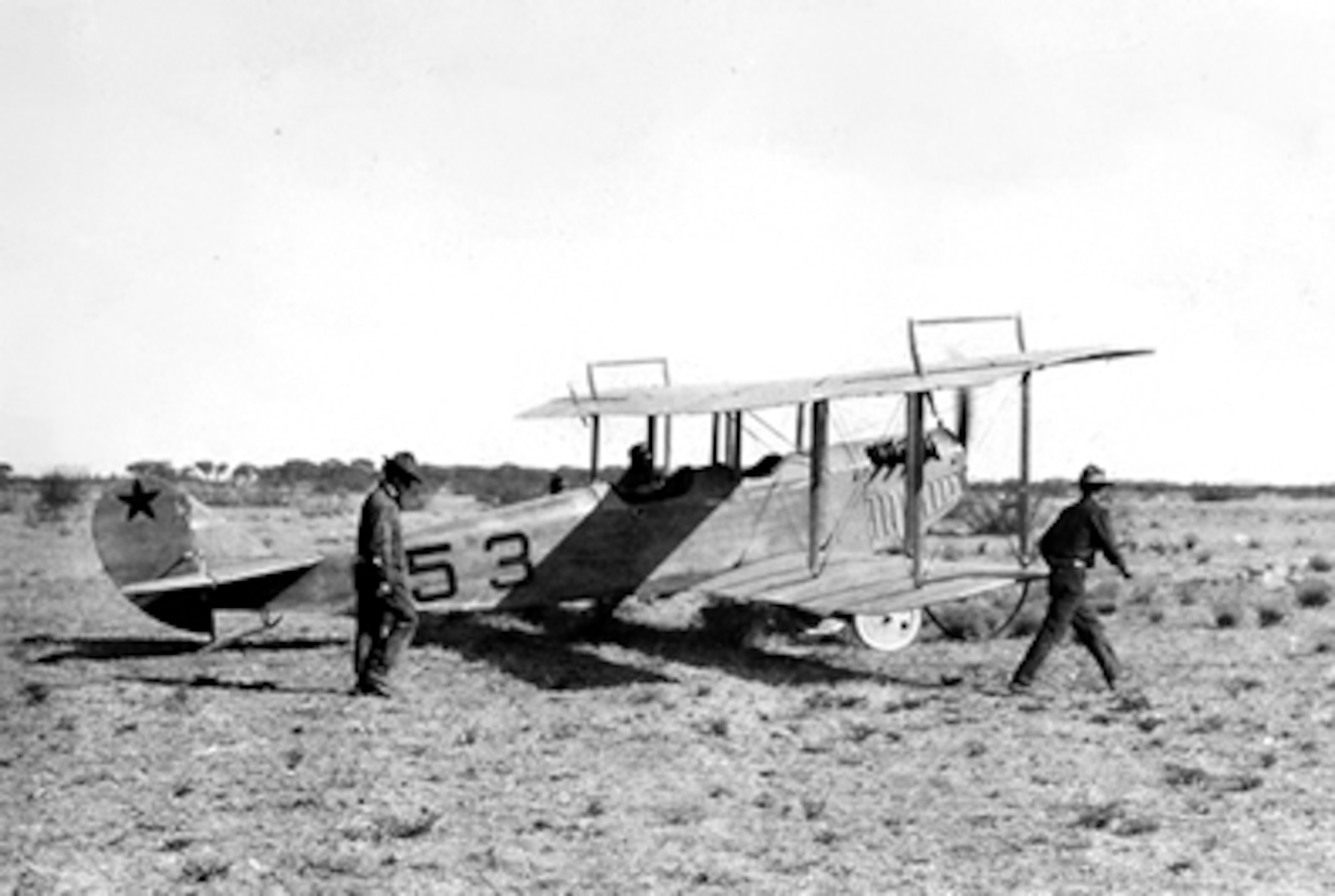 A Curtiss JN-3 airplane prepares for flight during the Punitive Expedition in Mexico, March 1916. (Courtesy photo) 