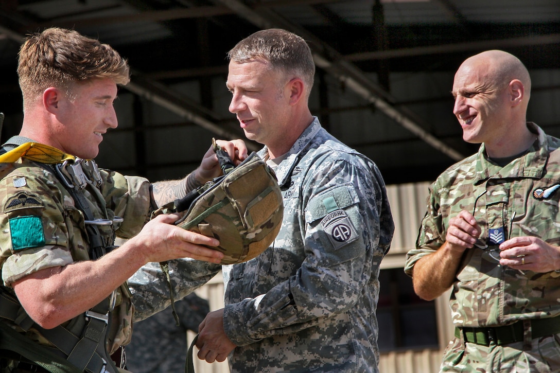 U.S. and British soldiers conduct airborne training on Fort Bragg, N.C., March 16, 2015. The U.S. soldiers are paratroopers assigned to 82nd Airborne Division's 2nd Brigade Combat Team.