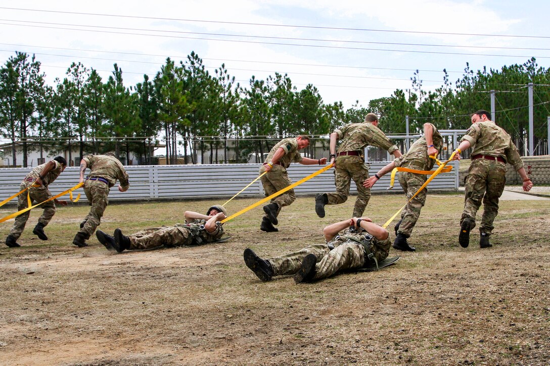 British paratroopers conduct airborne training on Fort Bragg, N.C., March 16, 2015. The British paratroopers are assigned to the British 16th Air Assault Brigade.