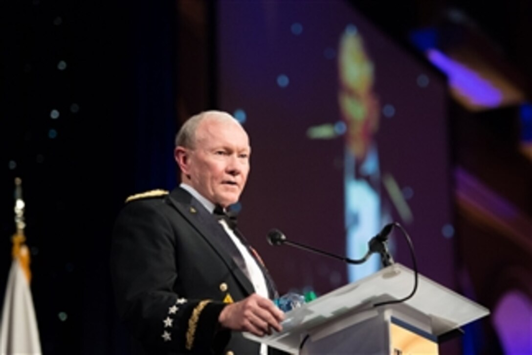 Army Gen. Martin E. Dempsey, chairman of the Joint Chiefs of Staff, delivers remarks during the 2015 Tragedy Assistance Program for Survivors, or TAPS, gala at the National Building Museum in Washington, D.C., March 18, 2015. TAPS is a 24-hour tragedy assistance resource for anyone who has suffered the loss of a military loved one. 