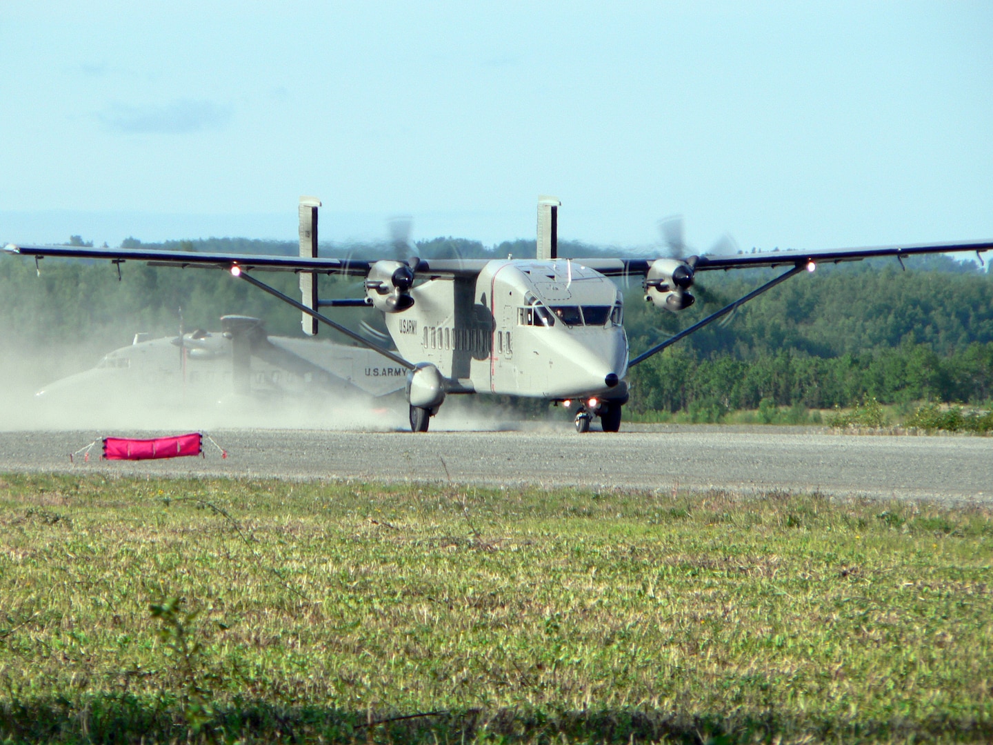 An Alaska Army National Guard C-23 Sherpa gets ready to take-off on a training mission in Alaska.