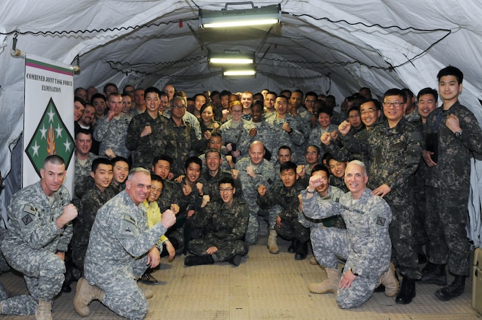 In this file photo, Soldiers from the 20th CBRNE Command (Chemical, Biological, Radiological, Nuclear, Explosives) and the ROK Army Chemical, Biological and Radiological Defense Command trained together during Exercise Key Resolve 2014.