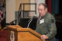 Retired Air Force Lt. Col. Charlie Huff, former 560th Flying Training Squadron commander, speaks about his experiences during the Vietnam War at the 18th Annual POW/MIA Symposium, hosted by the 560th Flying Training Squadron at the Joint Base San Antonio-Randolph Fleenor Auditorium March 20. The annual Freedom Flyer Reunion tradition began when members of the 560th FTS were given the task to retrain more than 150 POWs returning to flying status toward the end of American involvement in the Vietnam War. (U.S. Air Force photo by Johnny Saldivar)