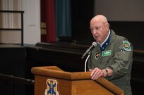 Retired Air Force Lt. Col. John H. Yuill, former Vietnam War POW, speaks about his experiences in captivity at the 18th Annual POW/MIA Symposium, hosted by the 560th Flying Training Squadron at the Joint Base San Antonio-Randolph Fleenor Auditorium March 20. Yuill’s B-52 aircraft was shot down during his third mission over Hanoi Dec. 22, 1972, and was held captive by the North Vietnamese until his release March 29, 1973. The annual Freedom Flyer Reunion tradition began when members of the 560th FTS were given the task to retrain more than 150 POWs returning to flying status toward the end of American involvement in the Vietnam War. (U.S. Air Force photo by Johnny Saldivar)