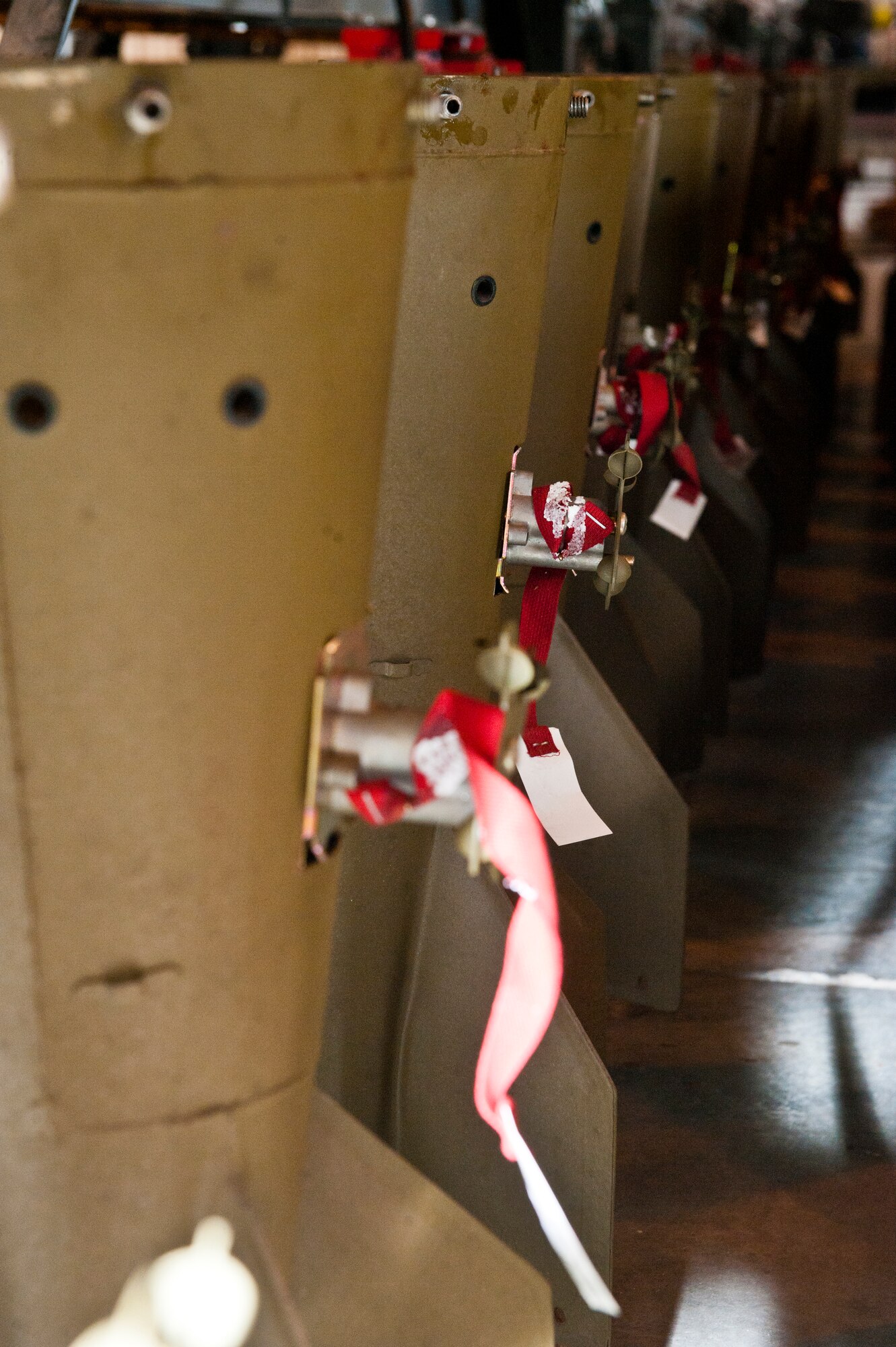 A line of Mark 82 Bomb fins wait to be assembled to be utilized during training with new F-16 aircraft pilots under the 54th Fighter Group at Holloman Air Force Base/White Sands Missile Range, N.M., March 17, 2015. The Mark 82 will be used during the training of new F-16 aircraft pilots at Holloman under the 54th Fighter Group to employ combat ready airpower during future missions. The Mark 82 is a 500 pound munition that has been in use since the late 1960s, making it one of the most versatile weapons in the U.S. military and a perfect option for training missions.