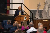 Retired Navy Cmdr. Everett Alvarez Jr., former Vietnam War POW, speaks about his experiences in captivity at the 18th Annual POW/MIA Symposium, hosted by the 560th Flying Training Squadron at the Joint Base San Antonio-Randolph Fleenor Auditorium March 20. Alvarez was taken prisoner the same day he was shot down while flying a Douglas A-4 Skyhawk Aug. 5, 1964. He was released Feb. 12, 1973 after more than eight years.  The annual Freedom Flyer Reunion tradition began when members of the 560th FTS were given the task to retrain more than 150 POWs returning to flying status toward the end of American involvement in the Vietnam War. (U.S. Air Force photo by Johnny Saldivar)