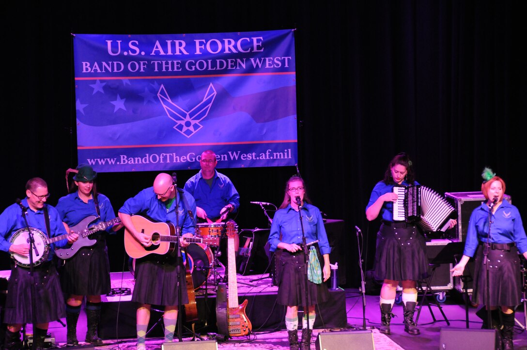 The Blue Yonders from USAF Band of the Golden West, Travis Air Force Base, Calif., perform March 17 for crowd of 500 at Theatre DeVille In Vacaville, Calif. (U.S. Air Force photo by Airman First Class Dan Nebel)