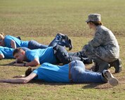 University of New Mexico's Air Force Reserve Officer Training Corps members go through vigorous training at Kirtland March 4 during a leadership laboratory. (Photo by Jamie Burnett)